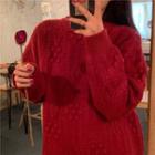 Plain Cable Knitted Sweater Red - One Size