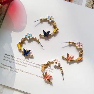 Alloy Flower & Butterfly Open Hoop Earring