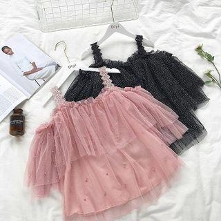 Off-shoulder Studded Camisole Mesh Top