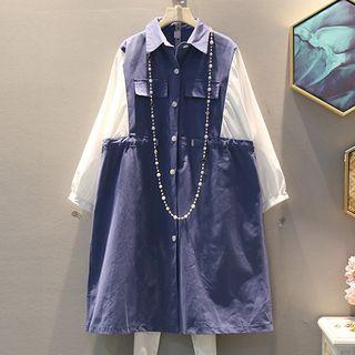 Long-sleeve Denim Paneled Shirt Dress