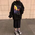 Space Print Hoodie/ Midi Knit Skirt