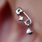 Safety Pin Ear Stud 1 Pc - Silver - One Size