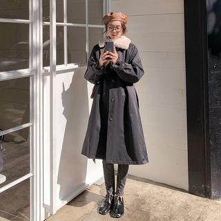 Fleece-lined Single-breasted Midi Coat
