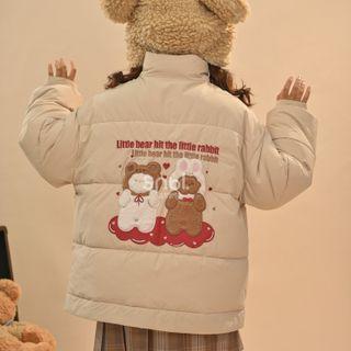 Cartoon Embroidered Padded Zip Jacket