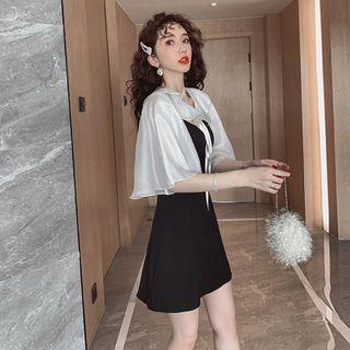 Elbow-sleeve Ruffle Collar A-line Dress