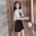 Elbow-sleeve Ruffle Collar A-line Dress
