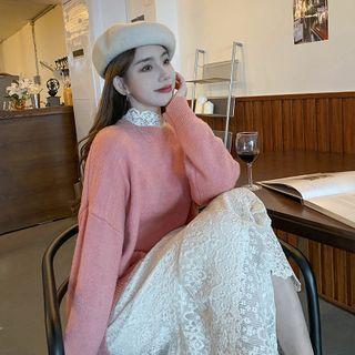Set: Knit Top + Lace-trim Dress