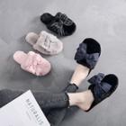 Ribbon Accent Fluffy House Slippers