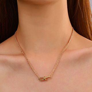 Geometric Pendant Alloy Layered Necklace
