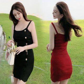 Spaghetti Strap Buttoned Mini Bodycon Dress