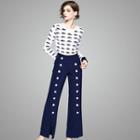 Set: Knit Top + Buttoned Wide-leg Pants