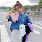 Dinosaur Embroidered Elbow-sleeve T-shirt