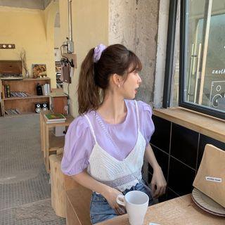 Balloon-sleeve Blouse / Crochet Lace Camisole Top