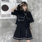 Short-sleeve Contrast Trim Shirt Black - One Size
