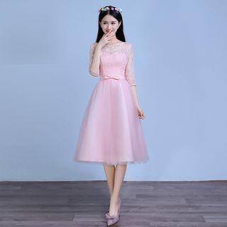 Elbow Sleeve Short Prom Dress / A-line Evening Gown