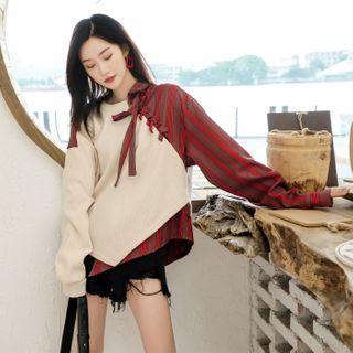 Striped Panel Lace Up Blouse