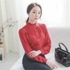 Frill-neck Pleated Blouse