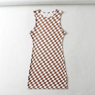 Sleeveless Checker Print Sheath Dress