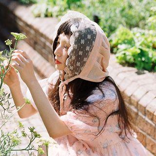 Lace Panel Bonnet Hat As Shown In Figure - One Size