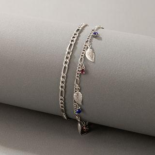 Set Of 2: Chained Anklet 19991 - Silver - One Size
