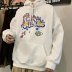 Graffiti Letter Print Hooded Pullover With Rocket Cartoon