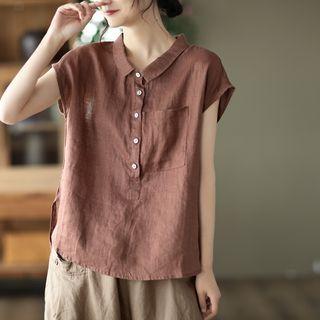 Cap-sleeve Henley Pocket Detail Shirt