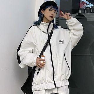 Lettering Print Zip Jacket White - One Size