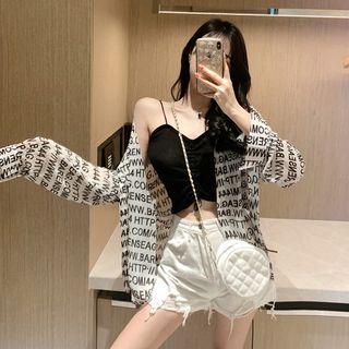 Loose-fit Printed Light Shirt / Cropped Drawstring Top