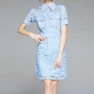 Short-sleeve Lace Mini Shirtdress