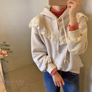 Lace-trim Fleece-lined Hoodie