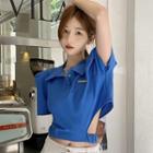 Elbow-sleeve Cut-out Crop Polo Shirt