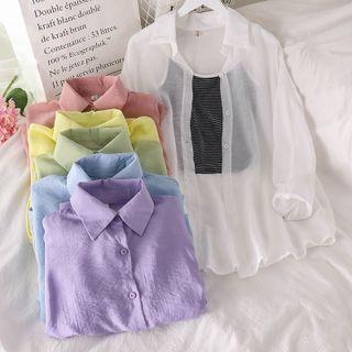 Long-sleeve Plain Light Shirt / Striped Camisole Top