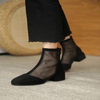 Mesh Panel Chunky-heel Short Boots