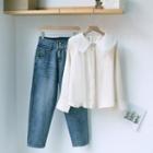 Collared Top / Straight-fit Jeans