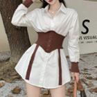 Long-sleeve Knit Panel Shirtdress