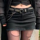 Low Waist Furry-trim Mini Denim Skirt