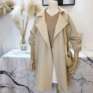 Tab-sleeve Open-front Trench Coat