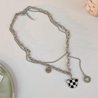 Bear Checker Pendant Layered Alloy Necklace 1 Pc - Silver - One Size