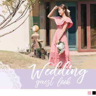 Tie-shoulder Ruffle Trim Maxi Dress