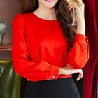 Long-sleeve Tie-back Cropped Top