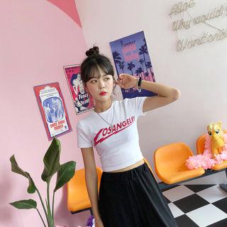 Crew-neck Lettering Cropped T-shirt