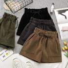 Velvet Elastic-waist Loose-fit Shorts