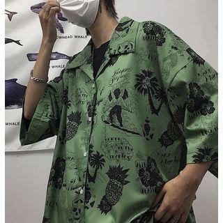 Couple Matching Printed 3/4-sleeve Oversize Shirt