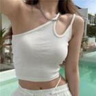 Sleeveless One-shoulder Plain Slim-fit Cropped Top