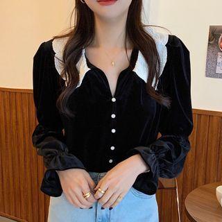 Peter Pan Velvet Blouse Black - One Size