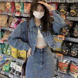 Long-sleeve Denim Jacket / Mini Denim Skirt