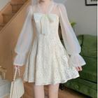 Chiffon Sleeve Mini A-line Lace Dress
