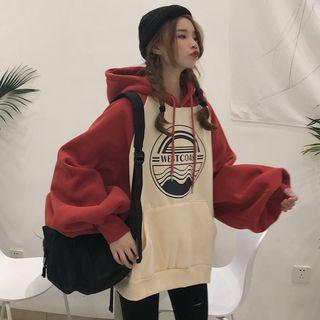 Raglan Sleeve Printed Hooded Sweatshirt