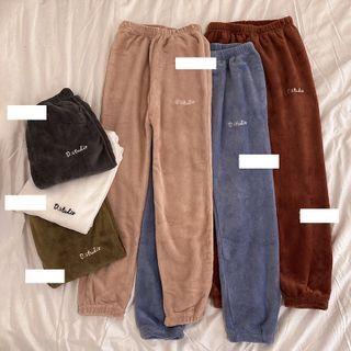 Lettering Embroidered Fleece Sweatpants