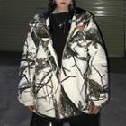 Hooded Print Zip Padded Coat As Shown In Figure - One Size